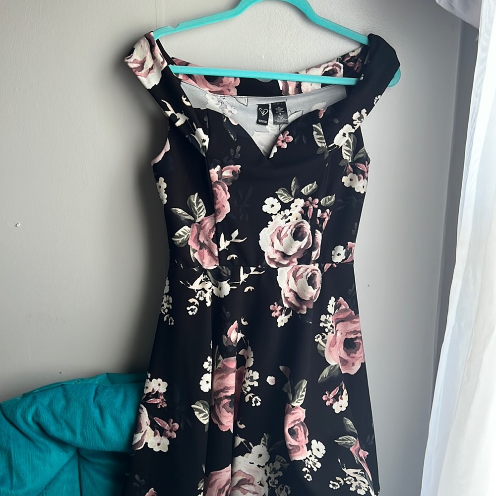 Off the shoulder black floral dress